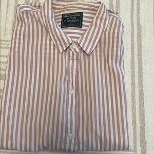 Abercrombie Summer Button-Front Tie Hem Striped Shirt - Burgundy & White